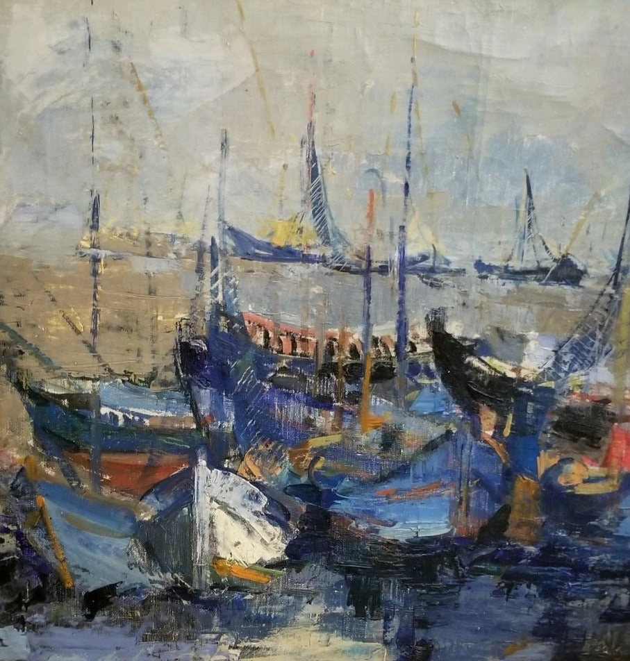 LARGE SAIL BOAT IMPRESSIONIST OIL PAINTING