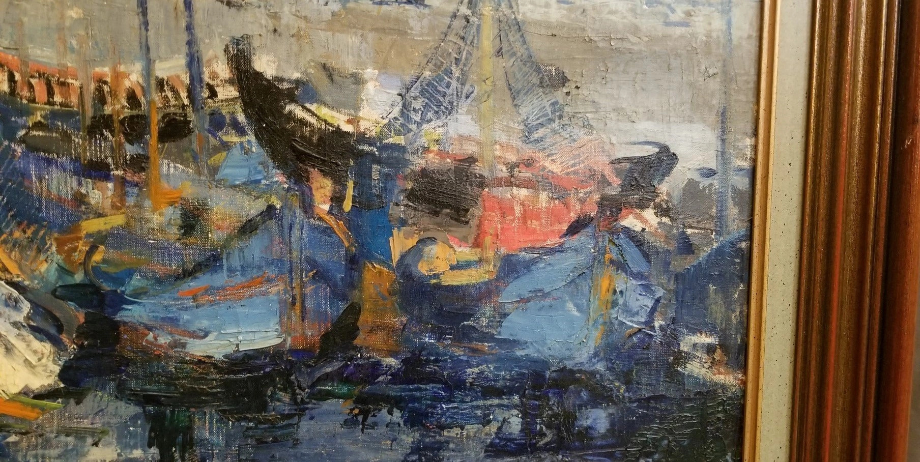 LARGE SAIL BOAT IMPRESSIONIST OIL PAINTING