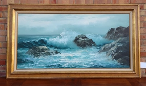 LARGE SEASCAPE OIL PAINTING ON CANVAS SIGNED HANNEY classic mural painting