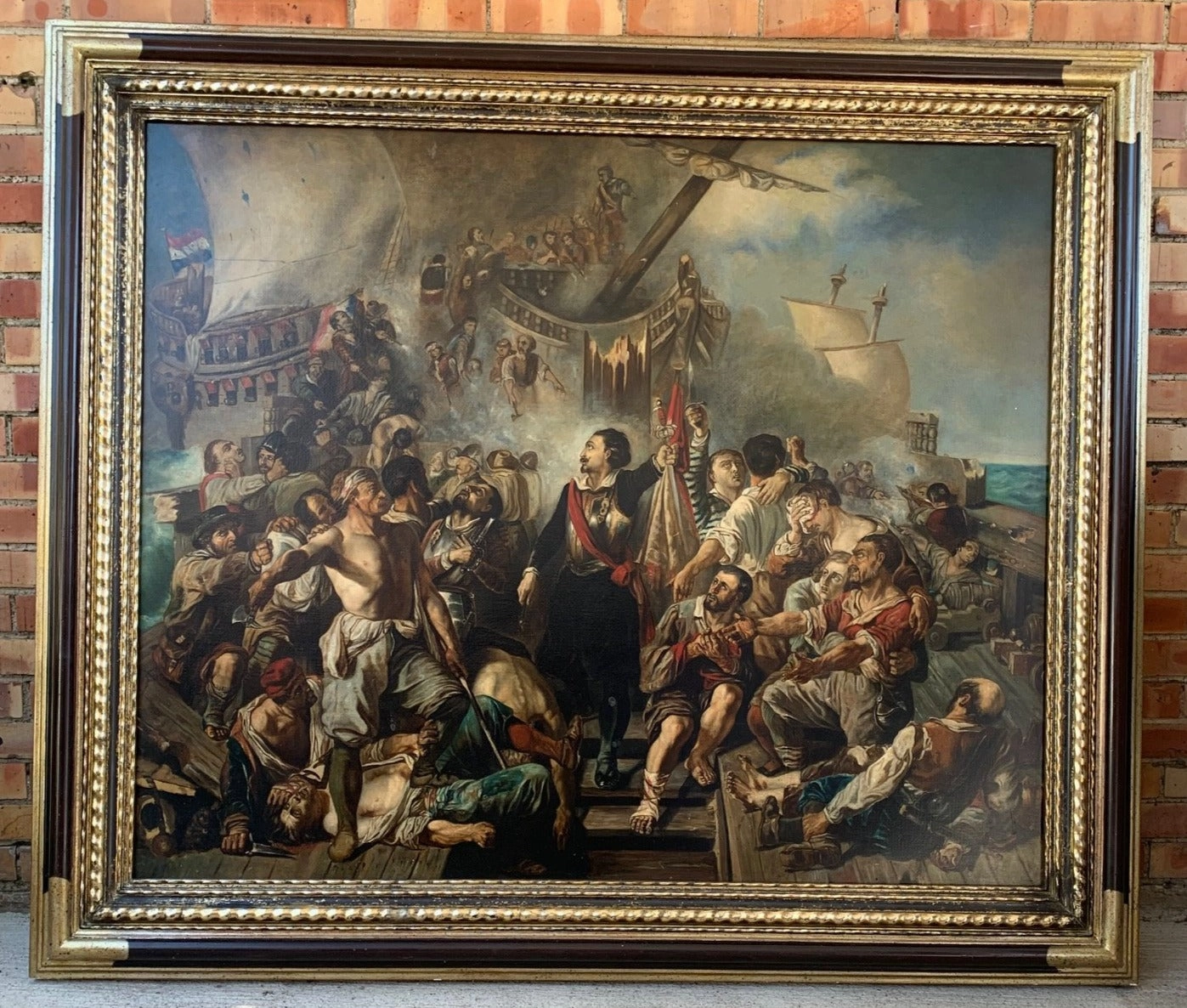 LARGE SHIP BATTLE OIL PAINTING classic mural painting