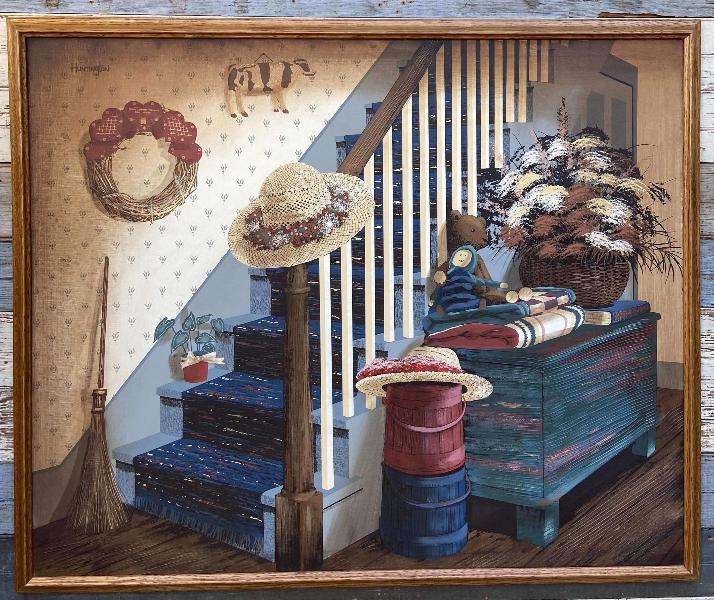 LARGE SIGNED HUNTINGTON INTERIOR PAINTING classic mural painting