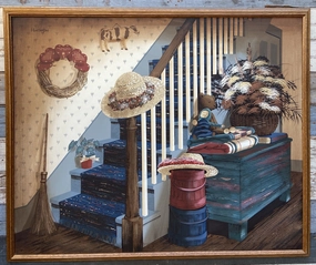 LARGE SIGNED HUNTINGTON INTERIOR PAINTING classic mural painting