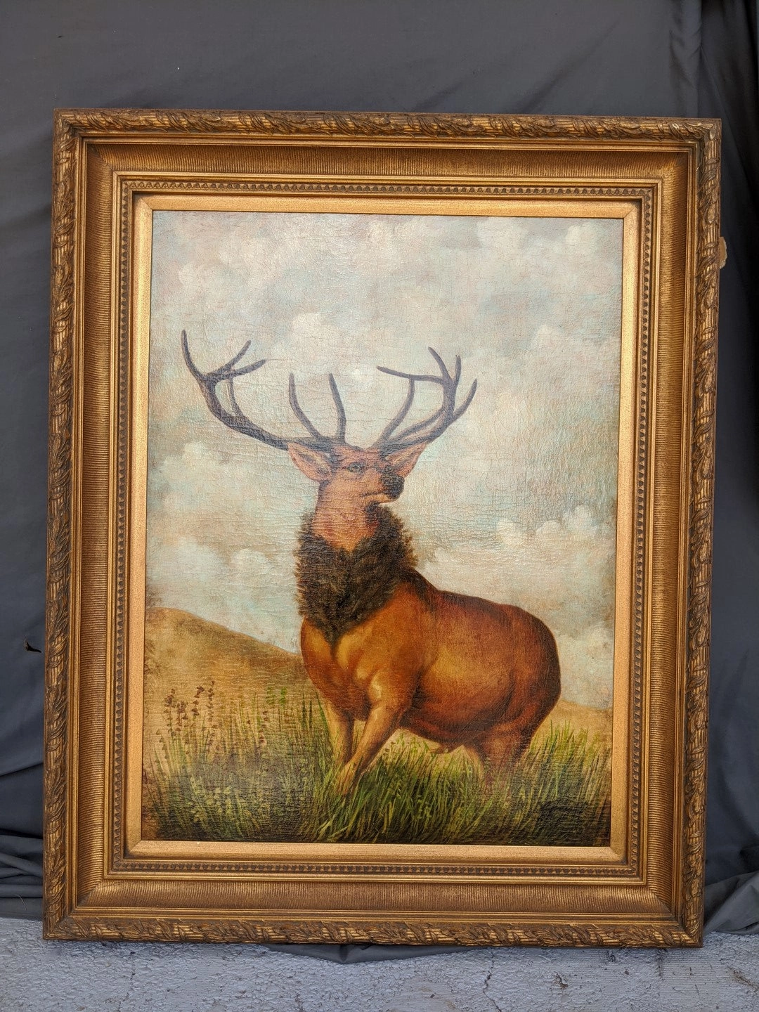 LARGE STAG OIL PAINTING IN GOLD FRAME