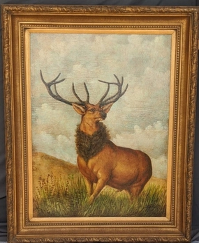 LARGE STAG OIL PAINTING IN GOLD FRAME classic mural painting
