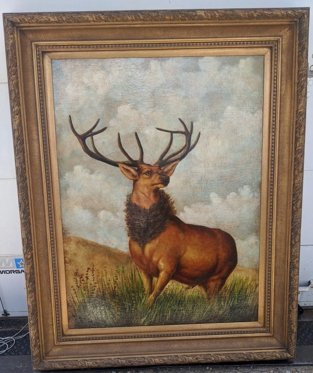LARGE STAG OIL PAINTING IN GOLD FRAME