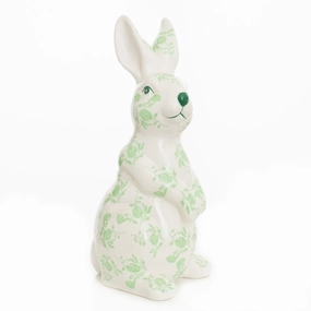 Large Standing Floral Green and White Bunny home display ornament