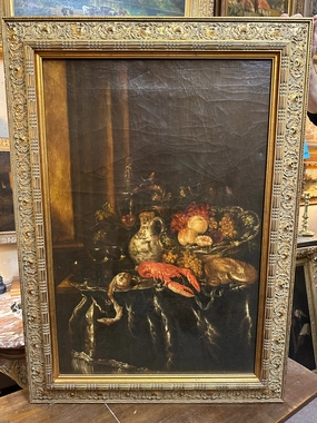 LARGE VERTICAL OIL PAINTING WITH LOBSTER classic mural painting