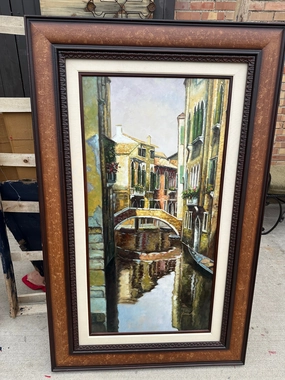 LARGE VERTICAL PAINTING OF A CANAL classic mural painting