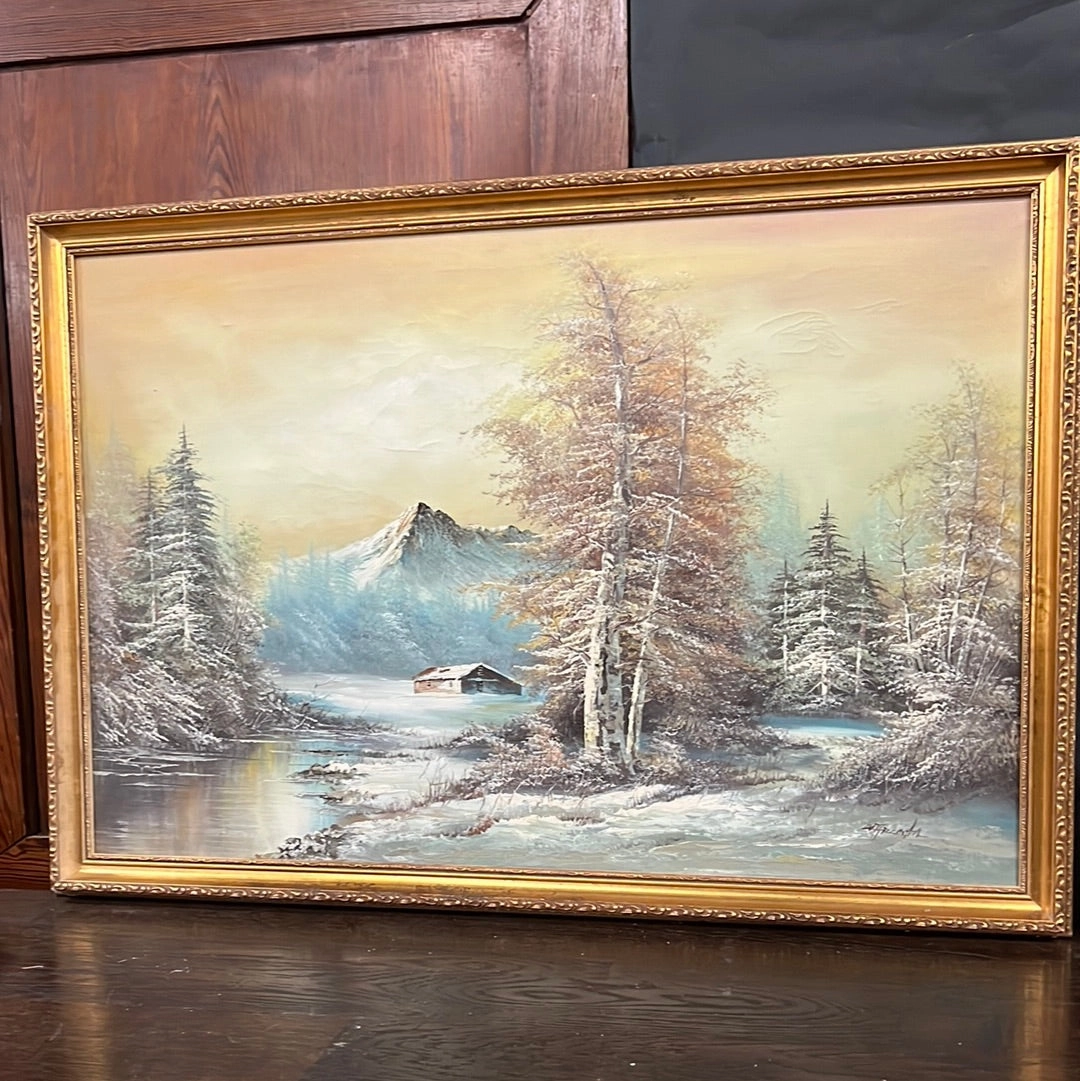 LARGE WINTER SCENE OIL PAINTING ON CANVAS classic mural painting