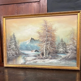 LARGE WINTER SCENE OIL PAINTING ON CANVAS classic mural painting