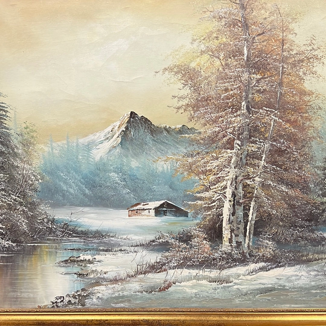 LARGE WINTER SCENE OIL PAINTING ON CANVAS