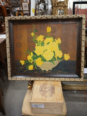 LARGE YELLOW ROSE OIL PAINTING classic mural painting