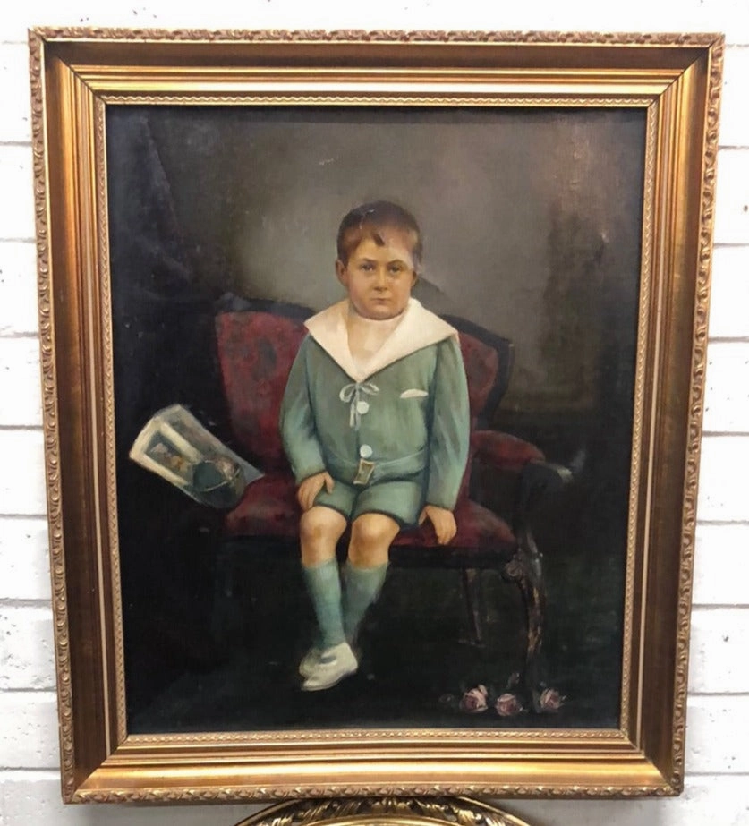 LATE 19TH CENTURY PORTRAIT OIL PAINTING OF A YOUNG ROBBER BARON classic mural painting