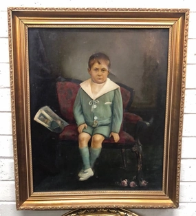 LATE 19TH CENTURY PORTRAIT OIL PAINTING OF A YOUNG ROBBER BARON classic mural painting