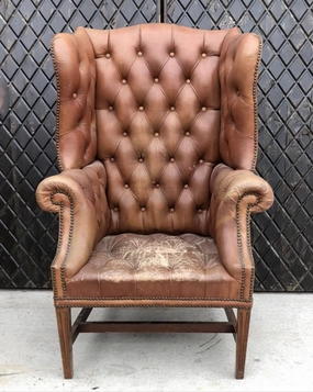LEATHER TUFTED ENGLISH WINGBACK CHAIR interior room decor