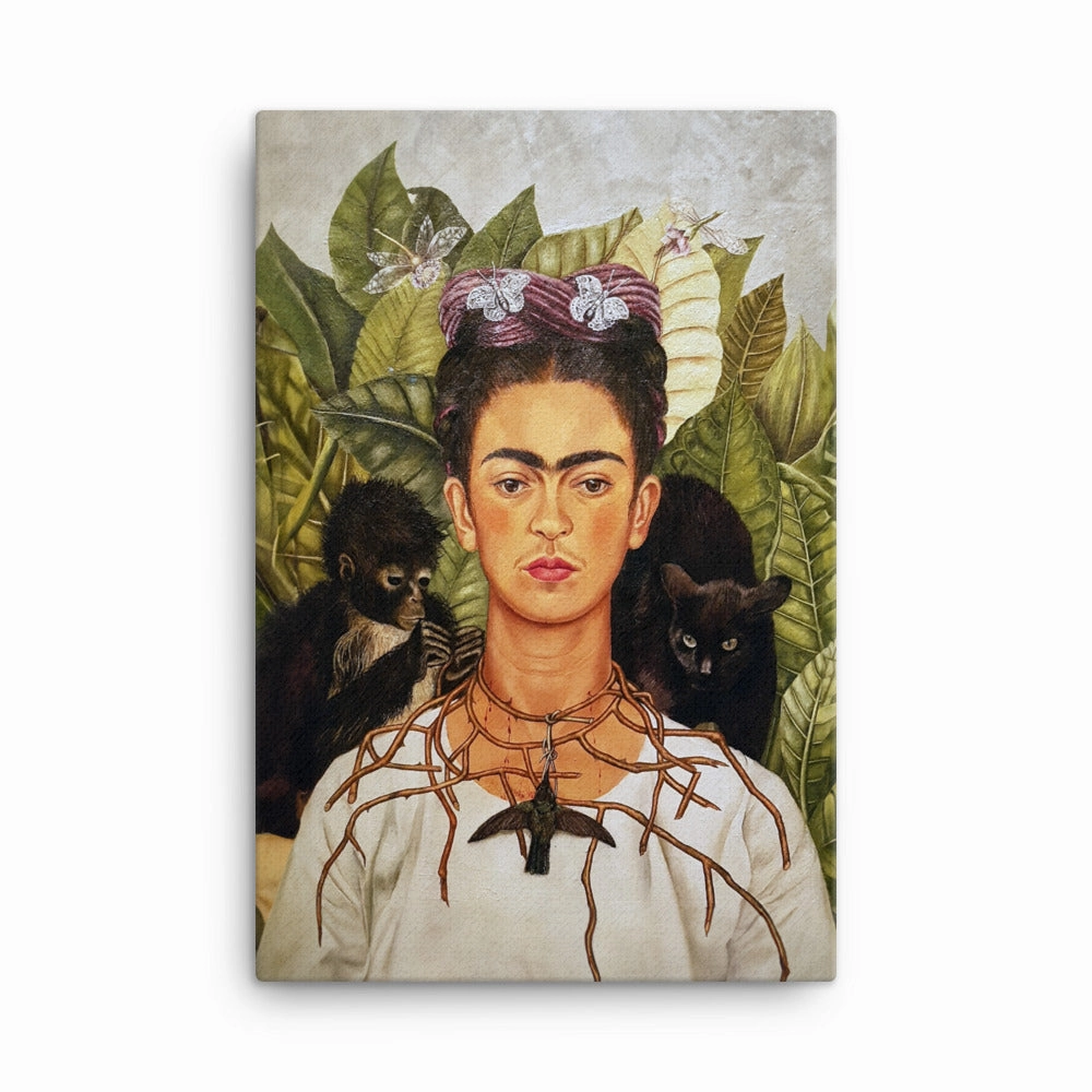 Leinwand - Frida Kahlo with Thorn Necklace and Hummingbird