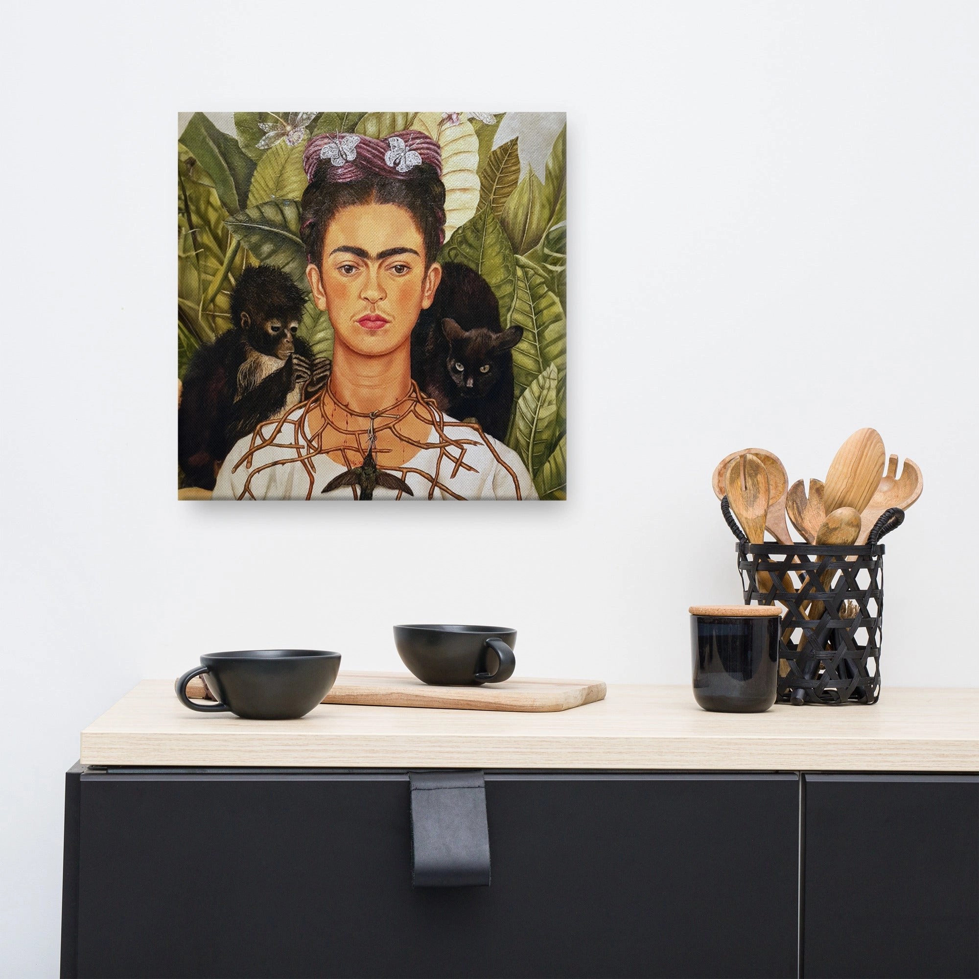 Leinwand - Frida Kahlo with Thorn Necklace and Hummingbird