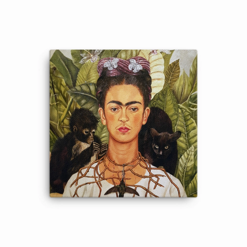 Leinwand - Frida Kahlo with Thorn Necklace and Hummingbird