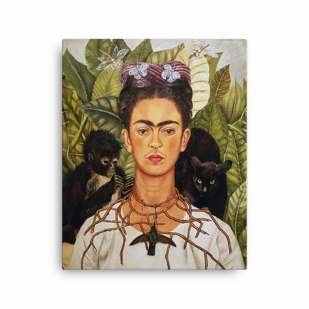 Leinwand - Frida Kahlo with Thorn Necklace and Hummingbird
