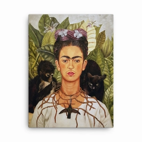 Leinwand - Frida Kahlo with Thorn Necklace and Hummingbird canvas mural art