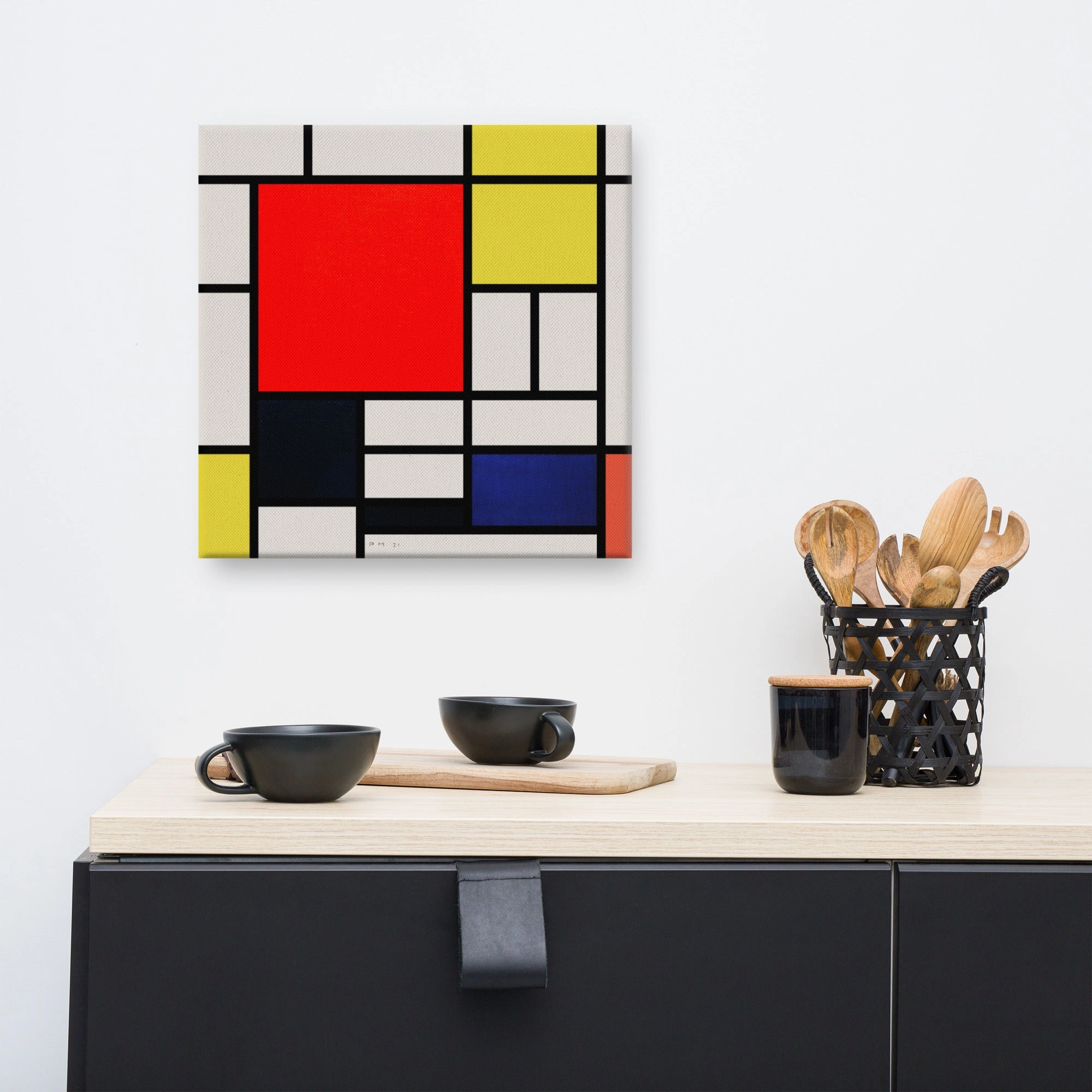 Leinwand - Mondrian, Composition with red yellow black gray and blue