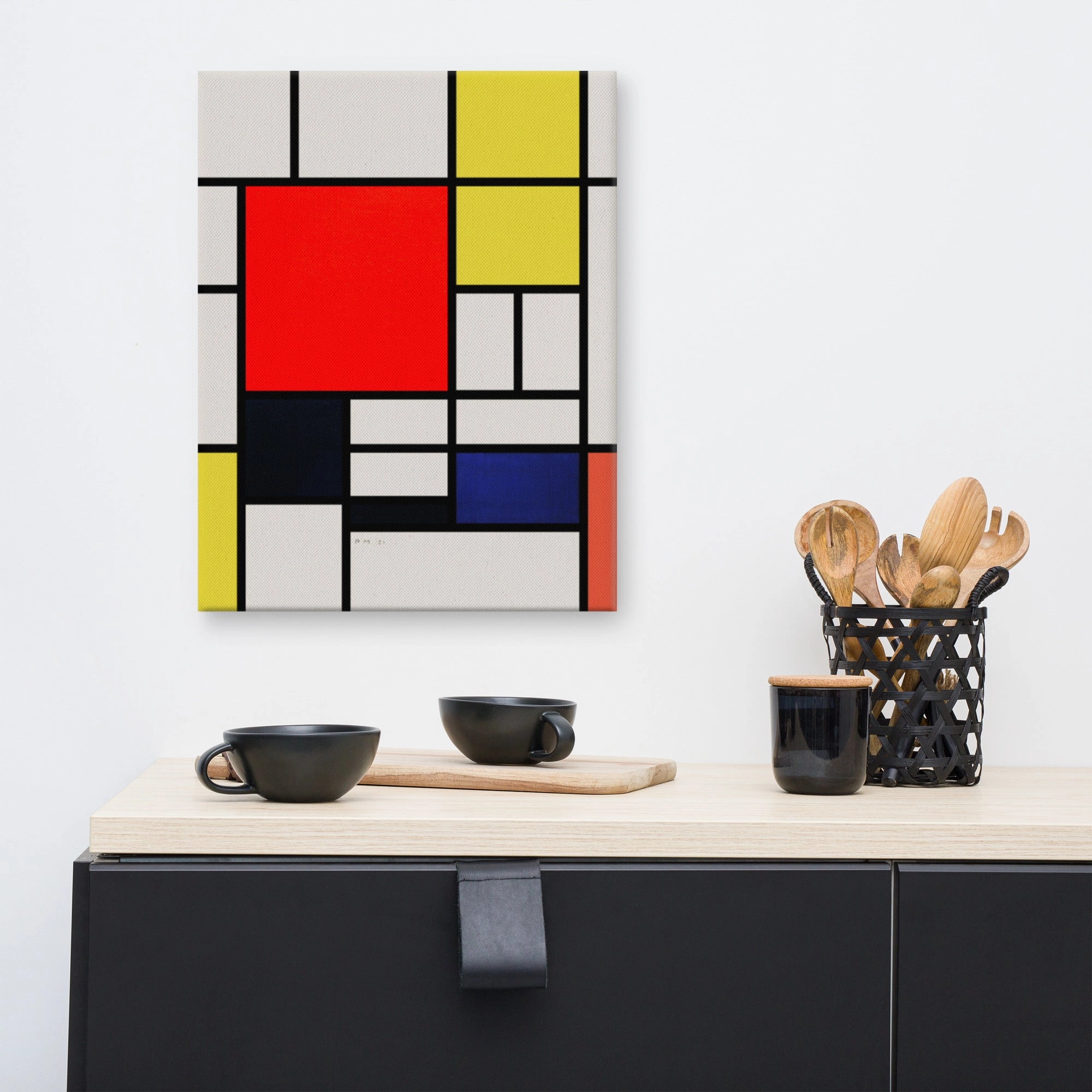 Leinwand - Mondrian, Composition with red yellow black gray and blue