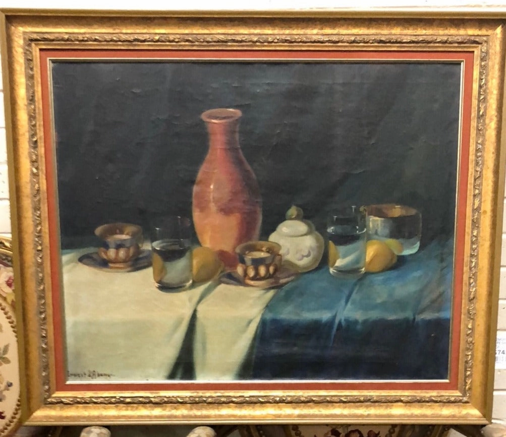 LEMONS AND A VASE STILL LIFE OIL PAINTING ON CANVAS classic mural painting