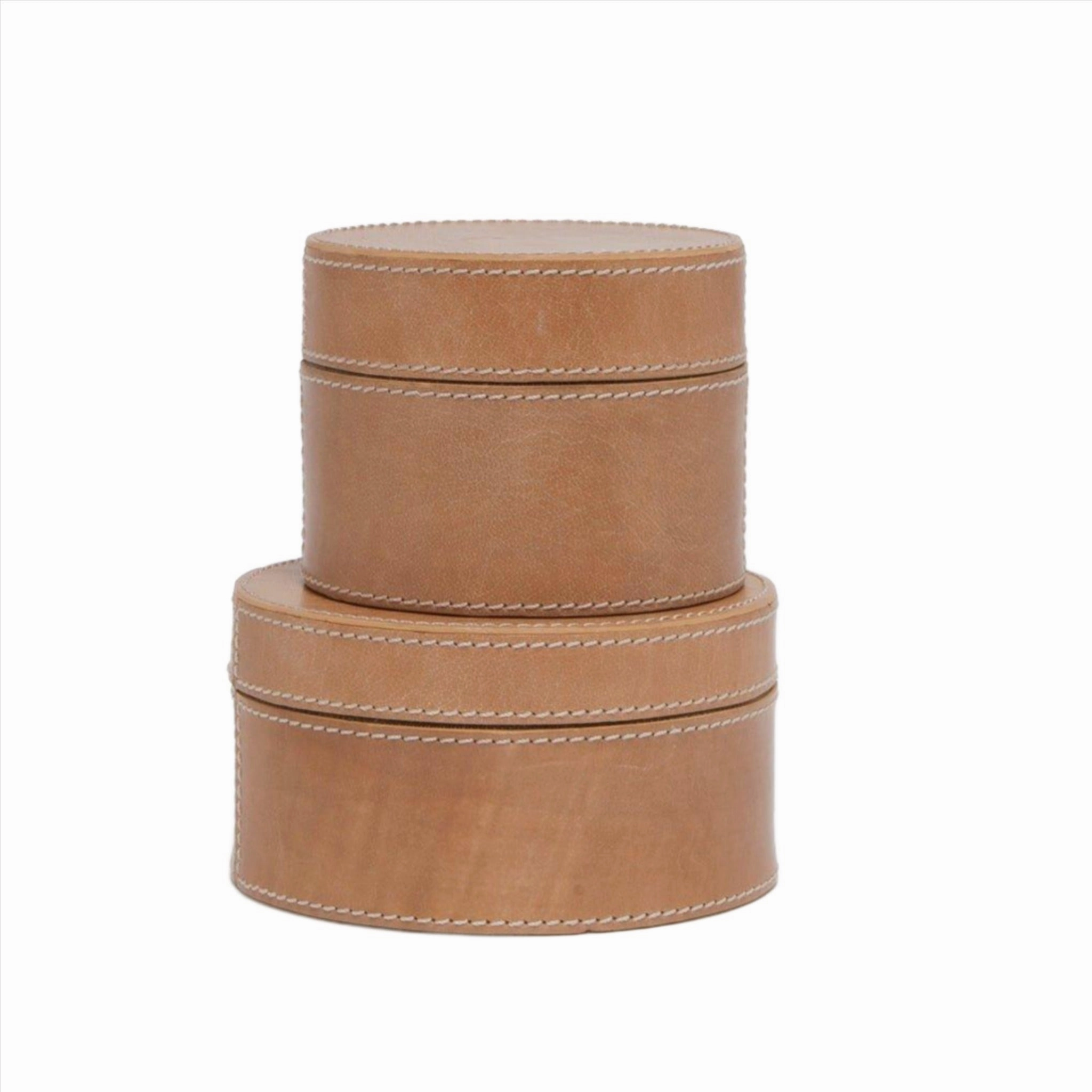 Leon Round Caramel Leather Box Set