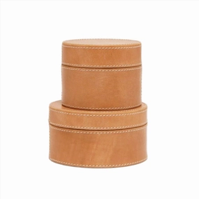 Leon Round Caramel Leather Box Set home display ornament