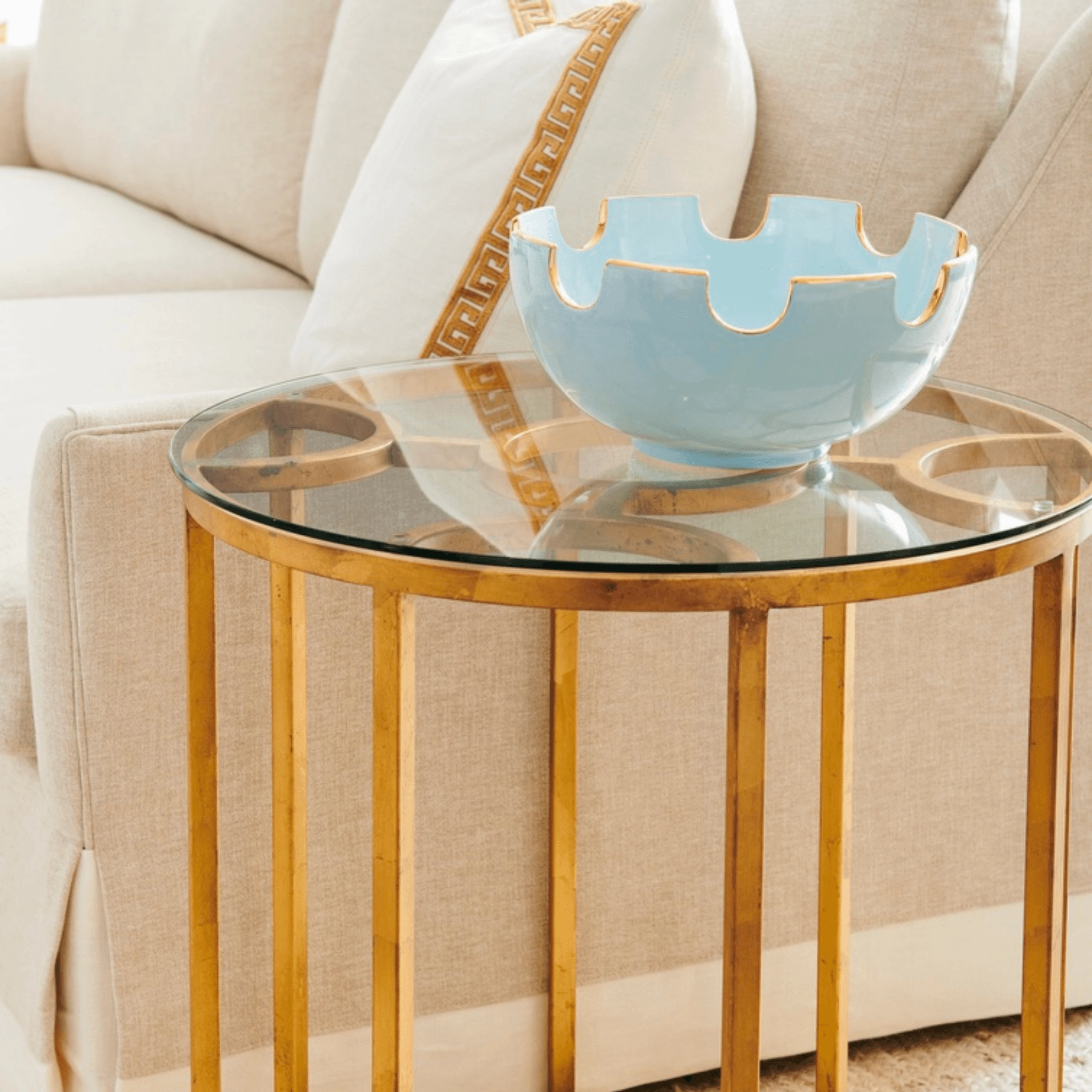 Light Blue and Gold Ceramic Decorative Bowl