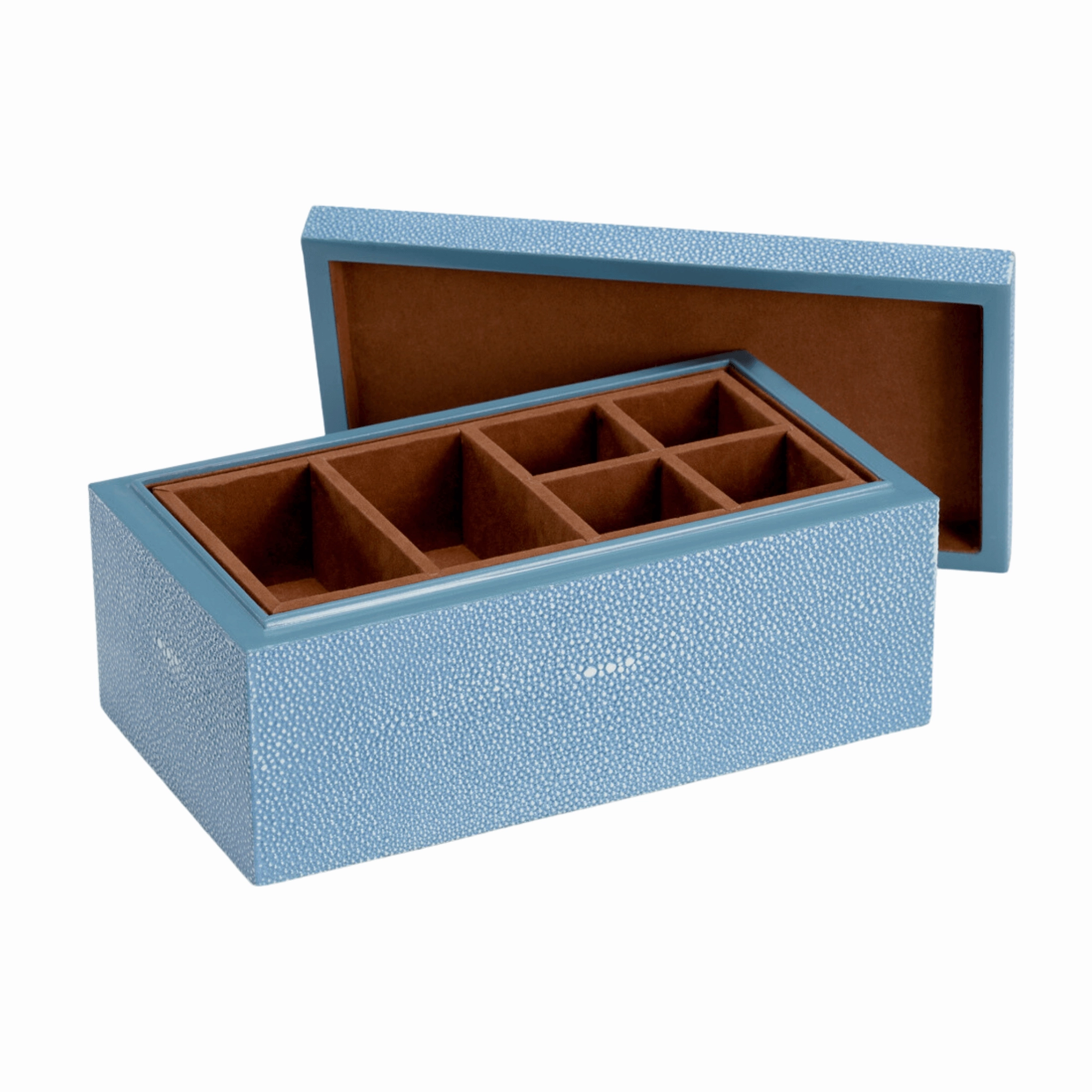 Light Blue Shagreen Jewelry Box With Rock Crystal Handle