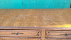 LIGHT OAK RUSTIC SHALLOW SIDEBOARD WITH FANCY STEEL PIERCED ESCUTCHEONS AND KNOBS interior room decor