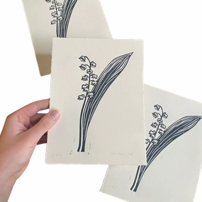 Lily of the Valley - Original Linocut Print framed wall decor