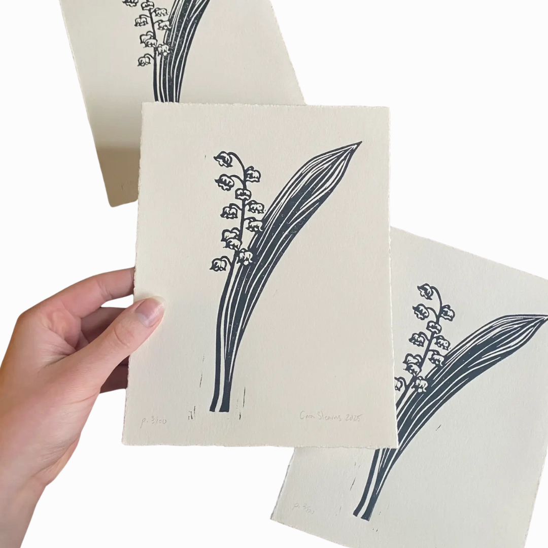 Lily of the Valley - Original Linocut Print framed wall decor