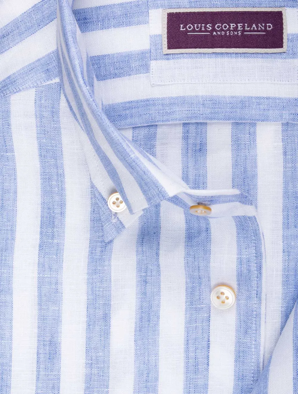 Blaues Leinen-Hemd mit Knopfleiste und Streifen