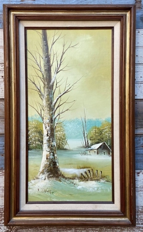 LONELY CABIN WINTER SCENE OIL PAINTING classic mural painting