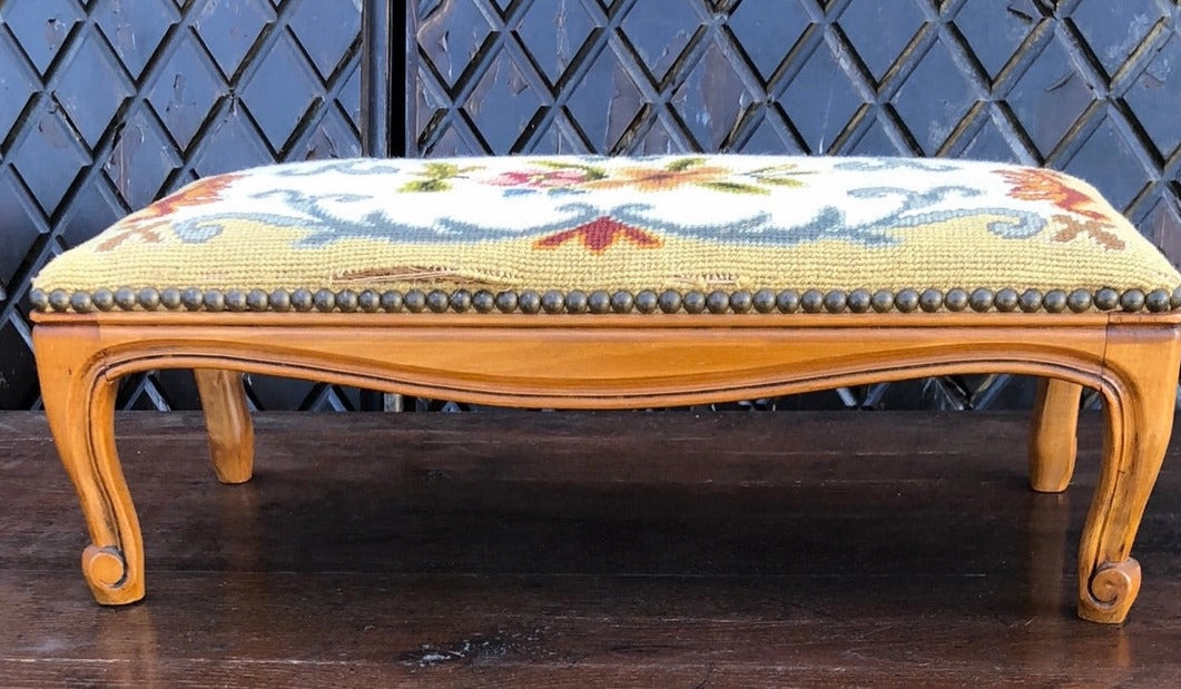 LONG NEEDLEPOINT FOOTSTOOL