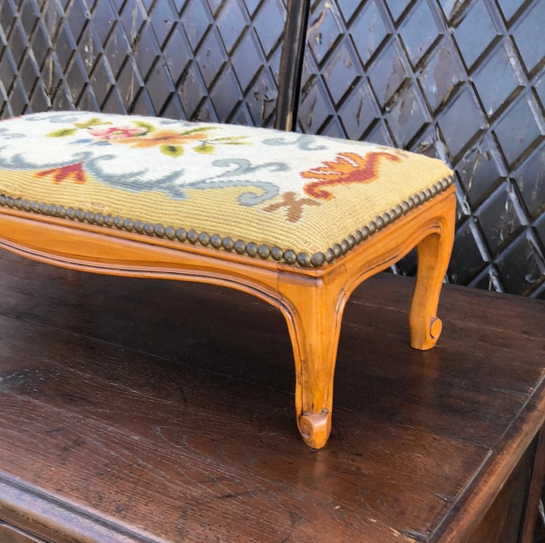 LONG NEEDLEPOINT FOOTSTOOL