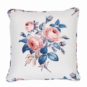 Loudon Pink & Blue Rose 14" Cotton Throw Pillow home display ornament