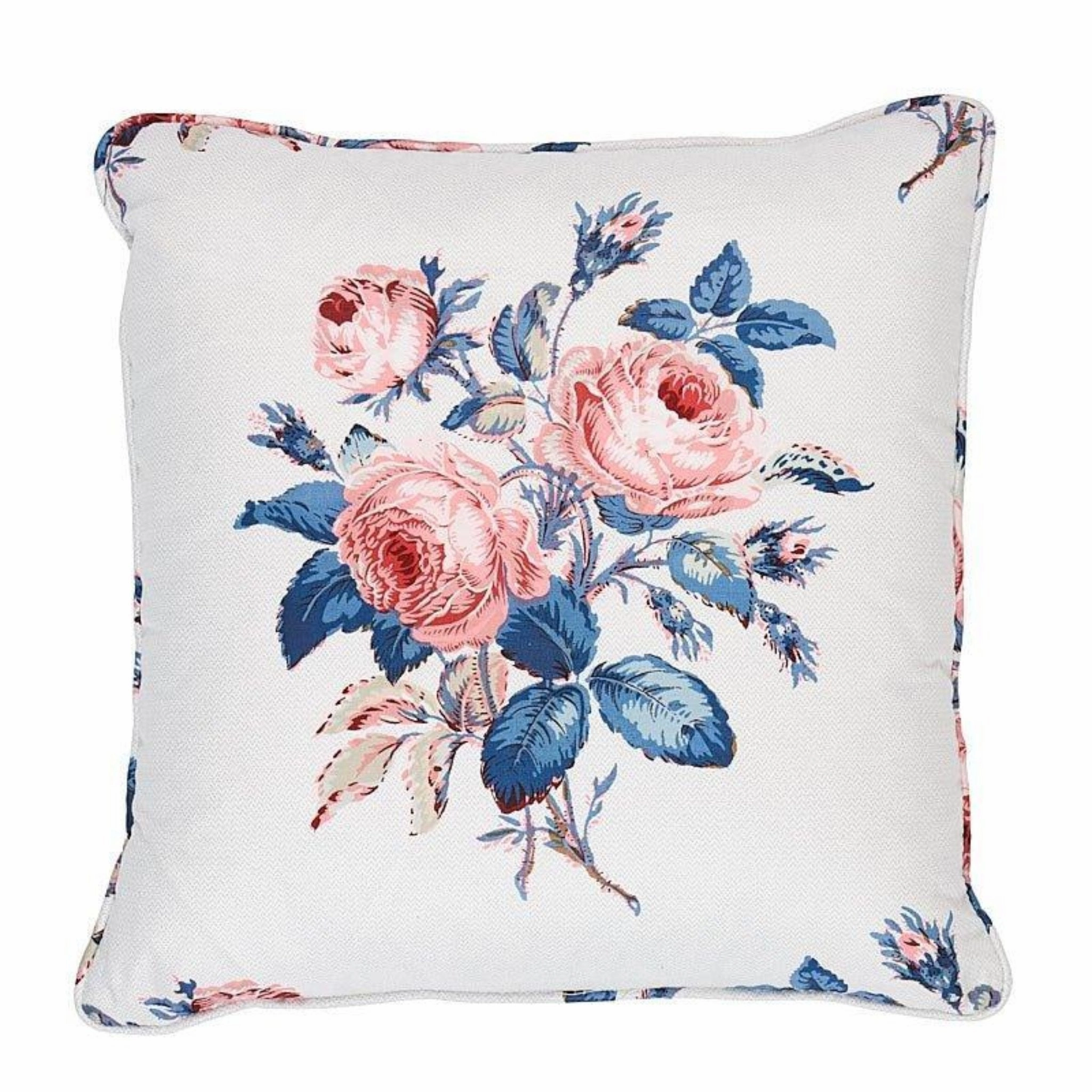 Loudon Pink & Blue Rose 14" Cotton Throw Pillow home display ornament