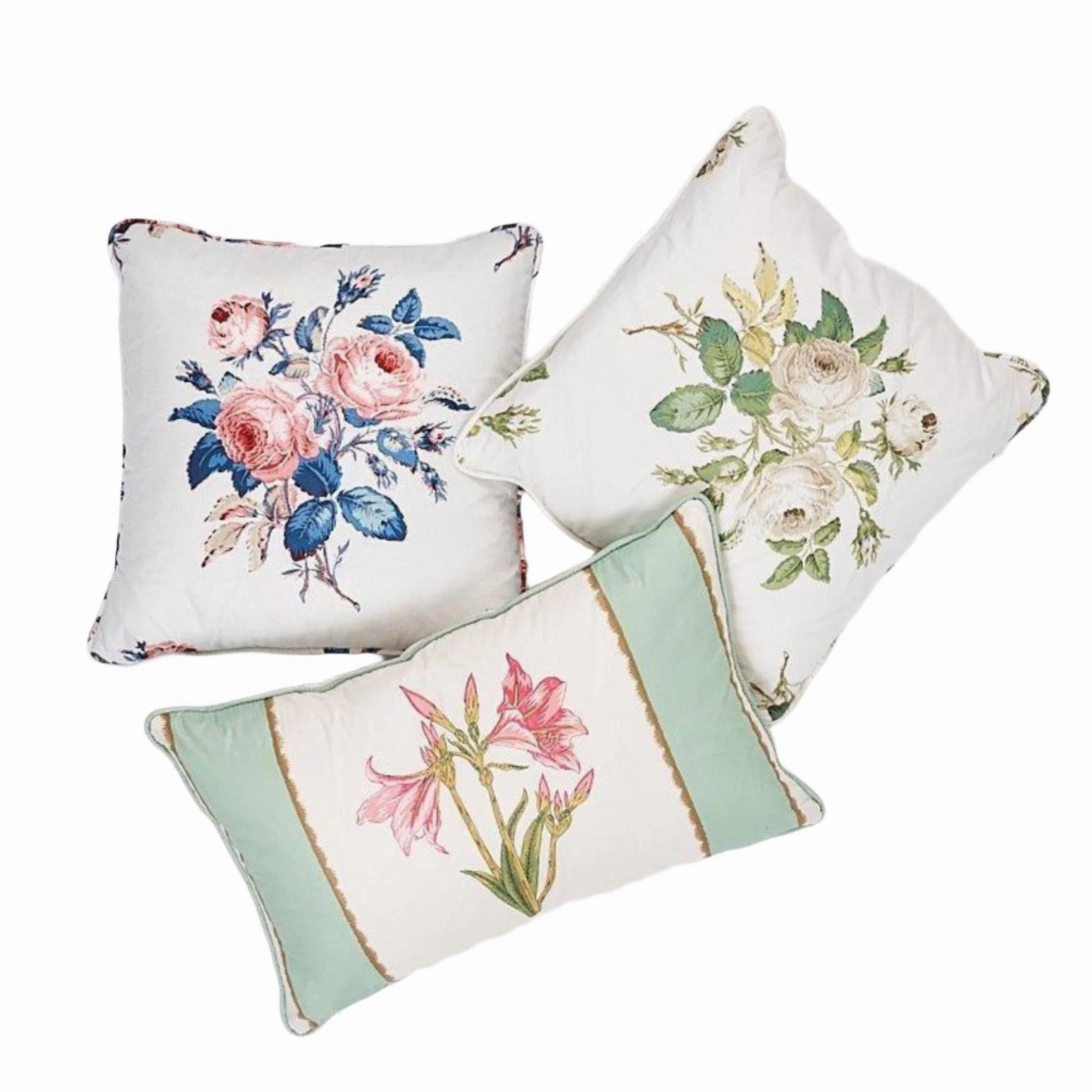 Loudon Pink & Blue Rose 14" Cotton Throw Pillow