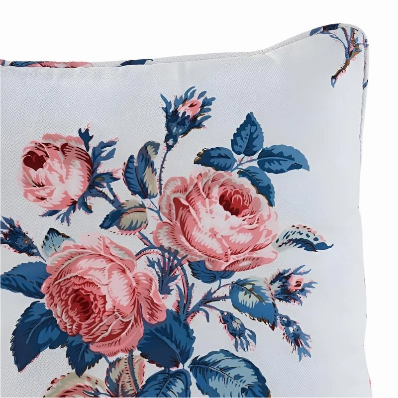 Loudon Pink & Blue Rose 14" Cotton Throw Pillow