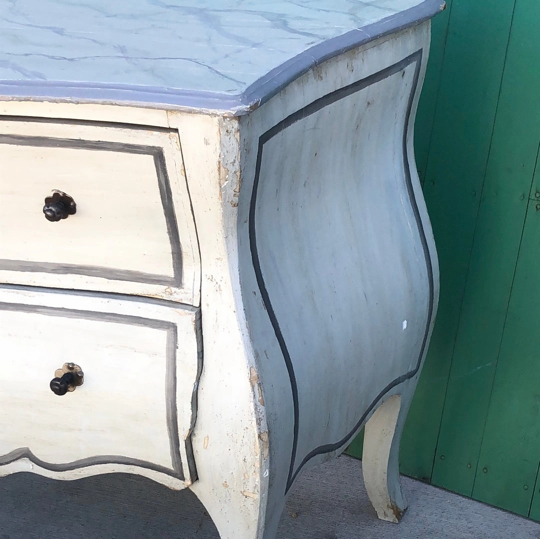 LOUIS XV GRAY PAINTED 2 DRAWER BOMBAY CHEST