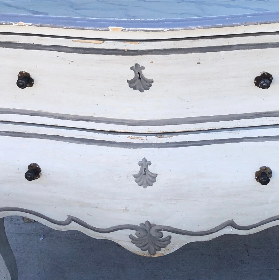 LOUIS XV GRAY PAINTED 2 DRAWER BOMBAY CHEST