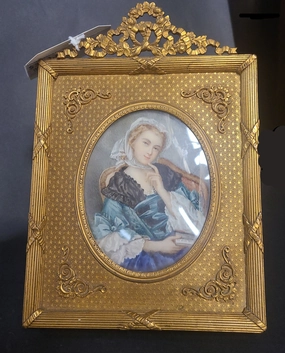 LOUIS XVI BRASS AND BONE LADY PAINTING - AS FOUND classic mural painting