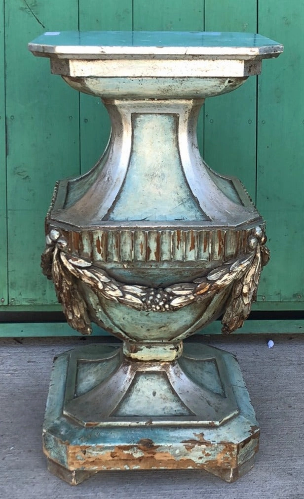 LOUIS XVI SIILVER GILT AND BLUE PEDESTAL BASE