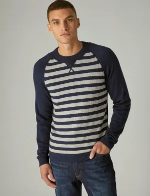 Lucky Brand Cloud Soft Streifen Raglan Pullover - Herrenbekleidung Oberteile Pullover Stroh-Heather Kombination Lucky Brand
