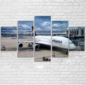 Lufthansa's A380 At the Gate Printed Multiple Canvas Poster canvas mural art