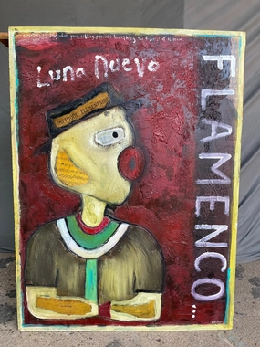 LUNA NUEVO PAINTING OF MAN IN HAT classic mural painting