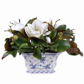 Magnolia Arrangement in Chinoiserie Pot home display ornament